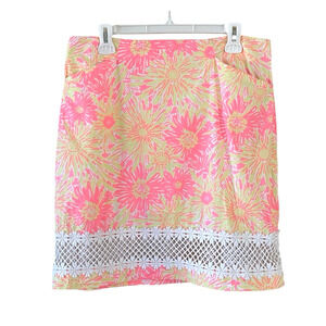 LILLY PULITZER Women's Size 12 Pink Yellow Sunkissed With A Glow Cotton Skirt